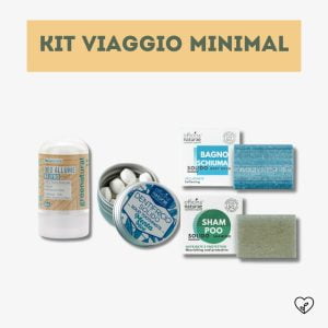 KIT VIAGGIO MINIMAL | Shampoo e bagnoschiuma mini, Dentifricio in pastiglie, Deodorante