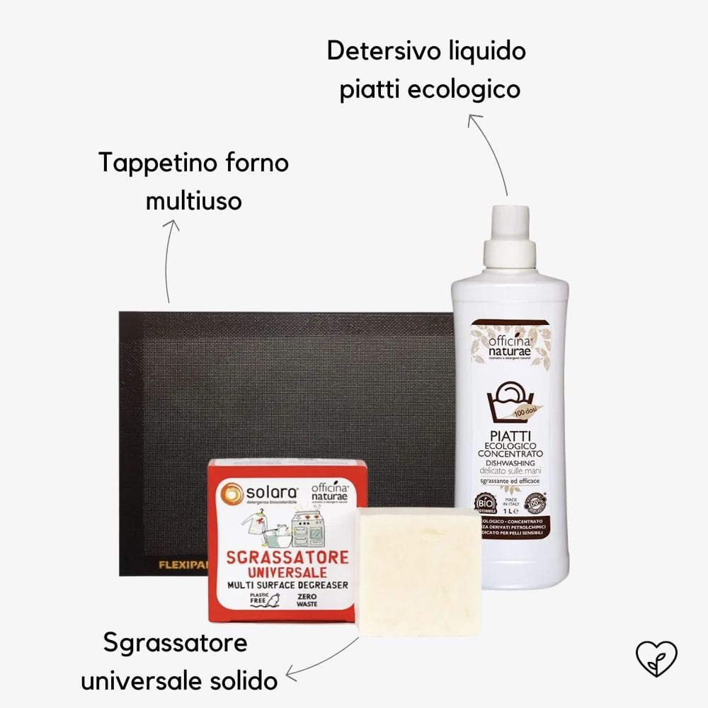 KIT CUCINA ESSENTIAL | Sgrassatore solido, Detersivo Piatti Ecologico, Tappetino Forno - immagine 2