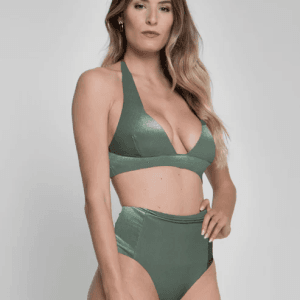 Costume Mestruale | TOP BIKINI CURVY TRIANGLE Lamé Verde